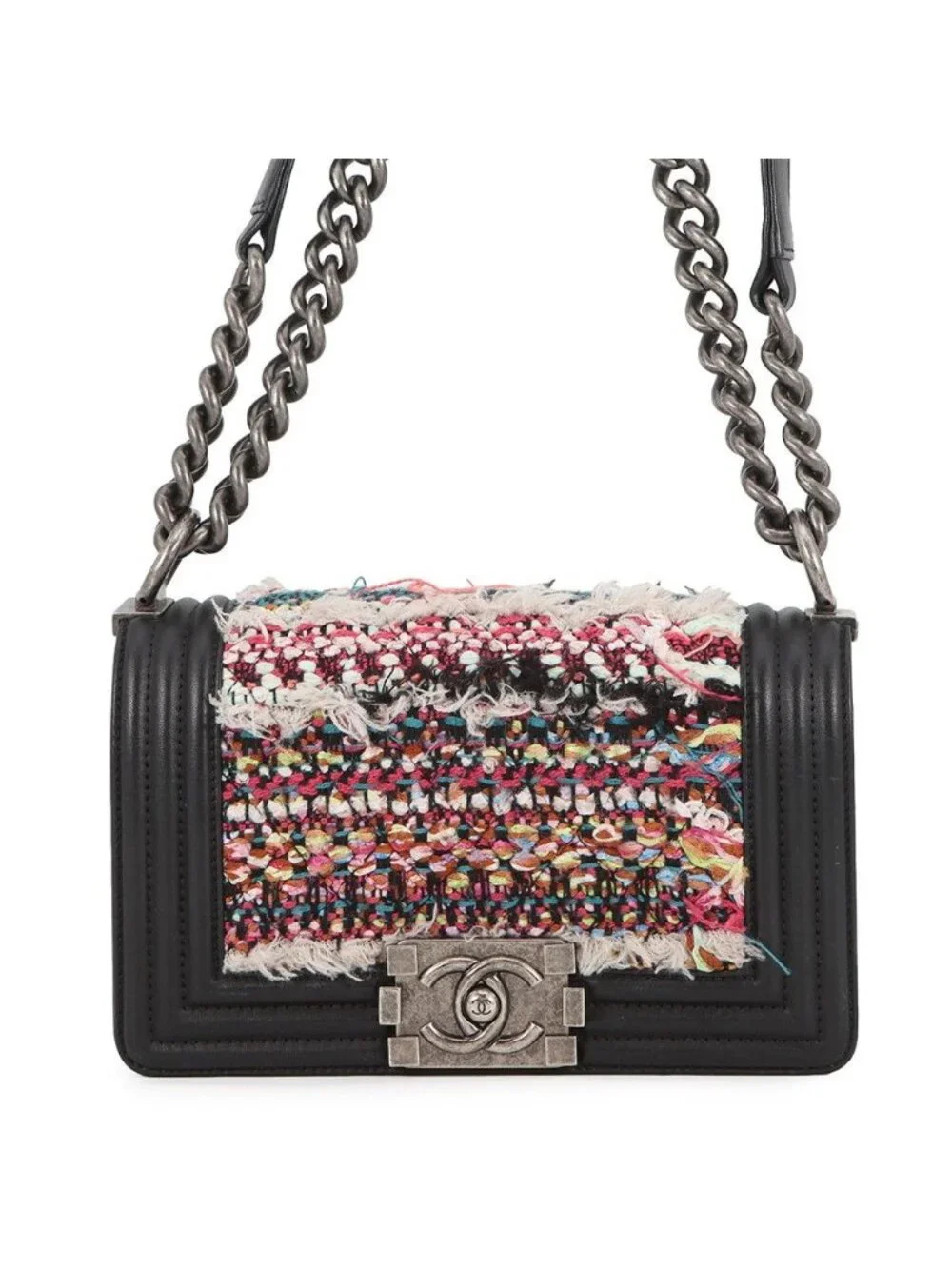 Chanel Chain Shoulder Bag Boy Small Quilted CC Logo Lambskin Tweed Black